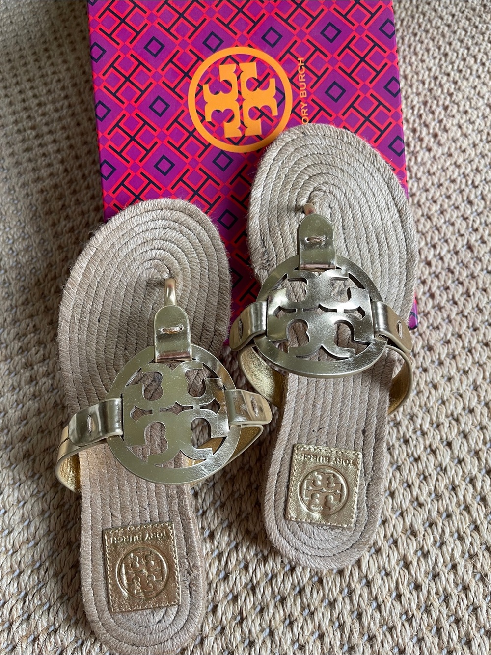 Tory Burch Miller Espadrille sandals, mirror gold metallic